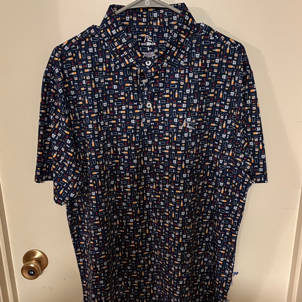 Rhoback Men's Navy Multi-Color Pattern Polo